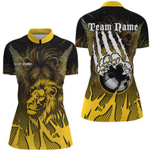 Load image into Gallery viewer, Black and Yellow Lion Bowling Polo, Quarter Zip Shirts For Women Custom Team Lion Bowling Jerseys NQS9034