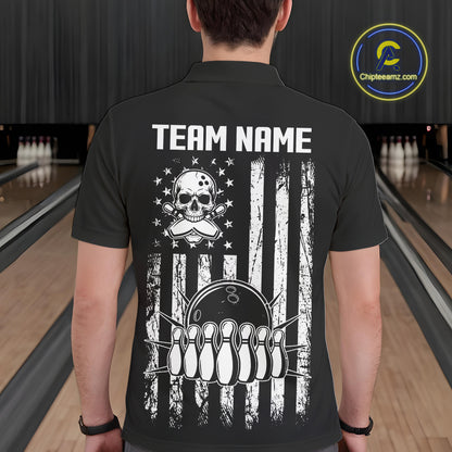Custom Black and White argyle American Flag Skull retro Mens Bowling Shirts patriotic Team Jerseys NQS11131