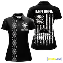Load image into Gallery viewer, Custom Black and White argyle American Flag Skull retro Womens Bowling Shirts patriotic Team Jerseys NQS11131