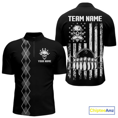 Custom Black and White argyle American Flag Skull retro Mens Bowling Shirts patriotic Team Jerseys NQS11131