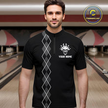 Load image into Gallery viewer, Custom Black and White argyle American Flag Skull retro Mens Bowling Shirts patriotic Team Jerseys NQS11131