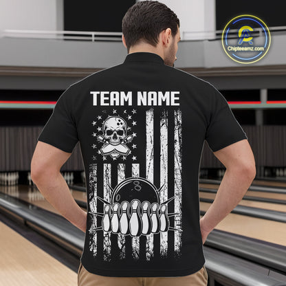 Custom Black and White argyle American Flag Skull retro Mens Bowling Shirts patriotic Team Jerseys NQS11131