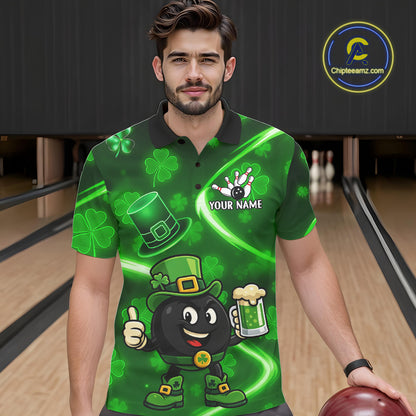 Green shamrock pattern Funny Bowling Shirts For Men Custom St Patrick's Day Lucky Team Bowling Jersey NQS11133