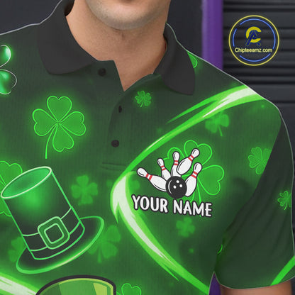 Green shamrock pattern Funny Bowling Shirts For Men Custom St Patrick's Day Lucky Team Bowling Jersey NQS11133