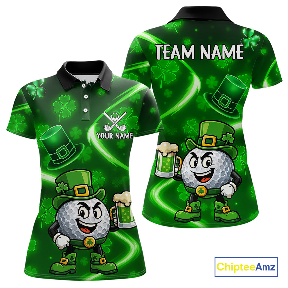 Green shamrock pattern Funny Women Golf Polo Shirts Custom St Patrick's Day Lucky ladies golf outfit NQS11134