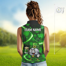 Load image into Gallery viewer, Green shamrock pattern Funny Sleeveless polo shirt Custom St Patrick&#39;s Day Lucky ladies golf outfit NQS11134