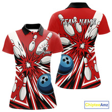 Load image into Gallery viewer, Custom Red Bowling Polo, Quarter Zip Shirts For Women, Team Bowling Uniforms League Shirts NQS11135