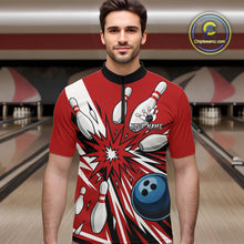 Load image into Gallery viewer, Custom Red Bowling Polo, Quarter Zip Shirts For Men, Team Bowling Uniforms League Shirts NQS11135