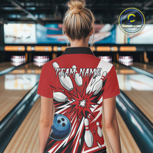 Load image into Gallery viewer, Custom Red Bowling Polo, Quarter Zip Shirts For Women, Team Bowling Uniforms League Shirts NQS11135