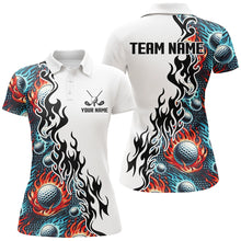 Load image into Gallery viewer, Flame Golf Ball pattern fire White Womens golf polos shirts custom golf attire for women NQS9270