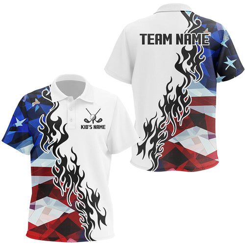 American Flag Fire Flame White Kid golf polos shirts custom patriotic team golf attire for Kid NQS9271