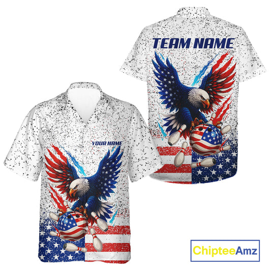 Grunge American Flag Eagle Bowling Hawaiian Shirt Custom patriotic Team Bowling jersey NQS11327