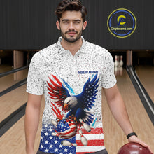 Load image into Gallery viewer, Grunge American Flag Eagle Bowling Polo, 1/4 Zip Shirt For Men Custom patriotic Team Bowling jerseys NQS11327