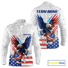 Load image into Gallery viewer, Grunge American Flag Eagle Bowling Polo, 1/4 Zip Shirt For Men Custom patriotic Team Bowling jerseys NQS11327