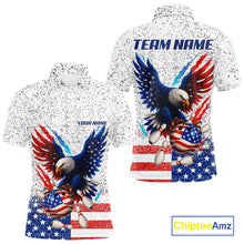 Load image into Gallery viewer, Grunge American Flag Eagle Bowling Polo, 1/4 Zip Shirt For Men Custom patriotic Team Bowling jerseys NQS11327