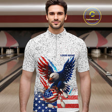 Load image into Gallery viewer, Grunge American Flag Eagle Bowling Polo, 1/4 Zip Shirt For Men Custom patriotic Team Bowling jerseys NQS11327