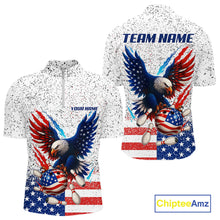 Load image into Gallery viewer, Grunge American Flag Eagle Bowling Polo, 1/4 Zip Shirt For Men Custom patriotic Team Bowling jerseys NQS11327