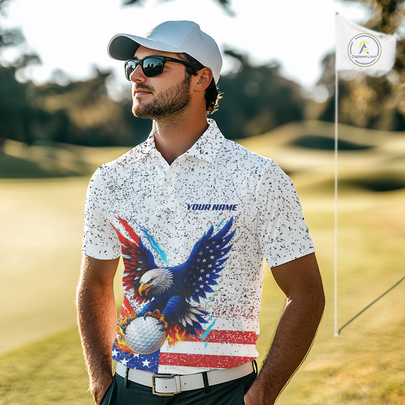 Grunge American Flag Eagle Golf Polo Shirt For Men Custom patriotic Team Golf Attire NQS11328