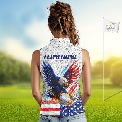Grunge American Flag Eagle Women Sleeveless polo shirt Custom patriotic Team Golf Attire NQS11328