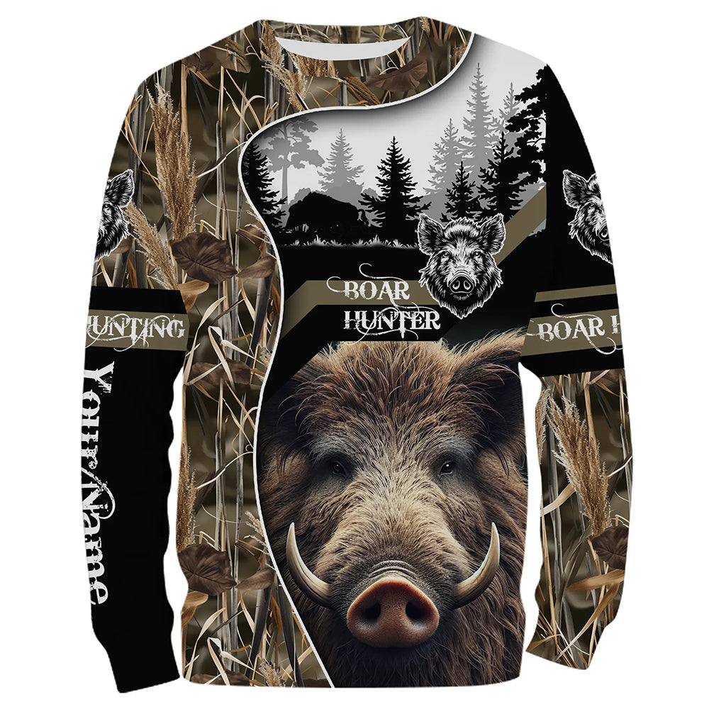 Wild Boar Hunting Camo Customize Name 3D All Over Printed Shirts Personalized Hunting gifts NQS635