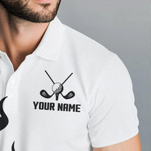 Load image into Gallery viewer, Green Flame Golf Ball pattern fire Black and White Mens golf polos shirts custom golf attire for men NQS9435