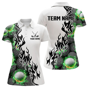 Green Flame Golf Ball pattern fire Black White Womens golf polos shirts custom golf attire for women NQS9435