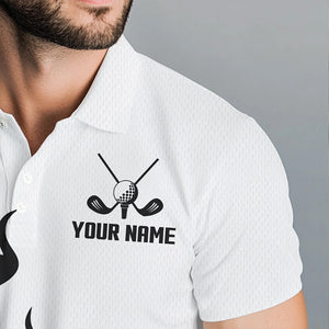 Blue Turquoise Flame pattern Black and White Mens golf polos shirts custom golf attire for men NQS9436