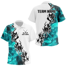 Load image into Gallery viewer, Blue Turquoise Flame pattern Black and White Kid golf polos shirts custom golf attire for Kid NQS9436