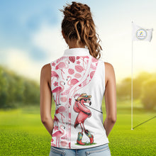 Load image into Gallery viewer, Funny White and Pink Flamingo sleeveless golf polo shirts Custom team Flamingo golf outfit ladies NQS11546