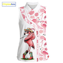 Load image into Gallery viewer, Funny White and Pink Flamingo sleeveless golf polo shirts Custom team Flamingo golf outfit ladies NQS11546