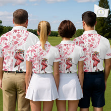Load image into Gallery viewer, Funny White and Pink Flamingo golf polo shirts for Women Custom team Flamingo golf outfit ladies NQS11546