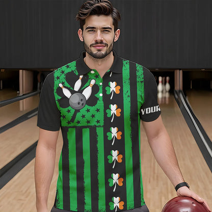 Black and Green American flag Irish Men bowling shirts Custom St Patrick Day Bowling Team Jersey NQS9612