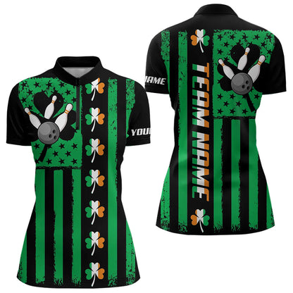 Black and Green American flag Irish Women bowling shirts Custom St Patrick Day Bowling Team Jersey NQS9612