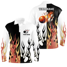 Load image into Gallery viewer, Black and white Mens Bowling polo shirts Custom flame bowling Team Jerseys, bowling shirts for men NQS7351