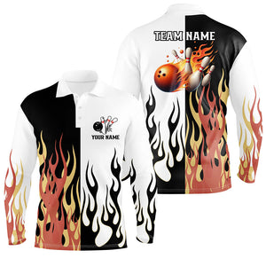 Black and white Mens Bowling polo shirts Custom flame bowling Team Jerseys, bowling shirts for men NQS7351