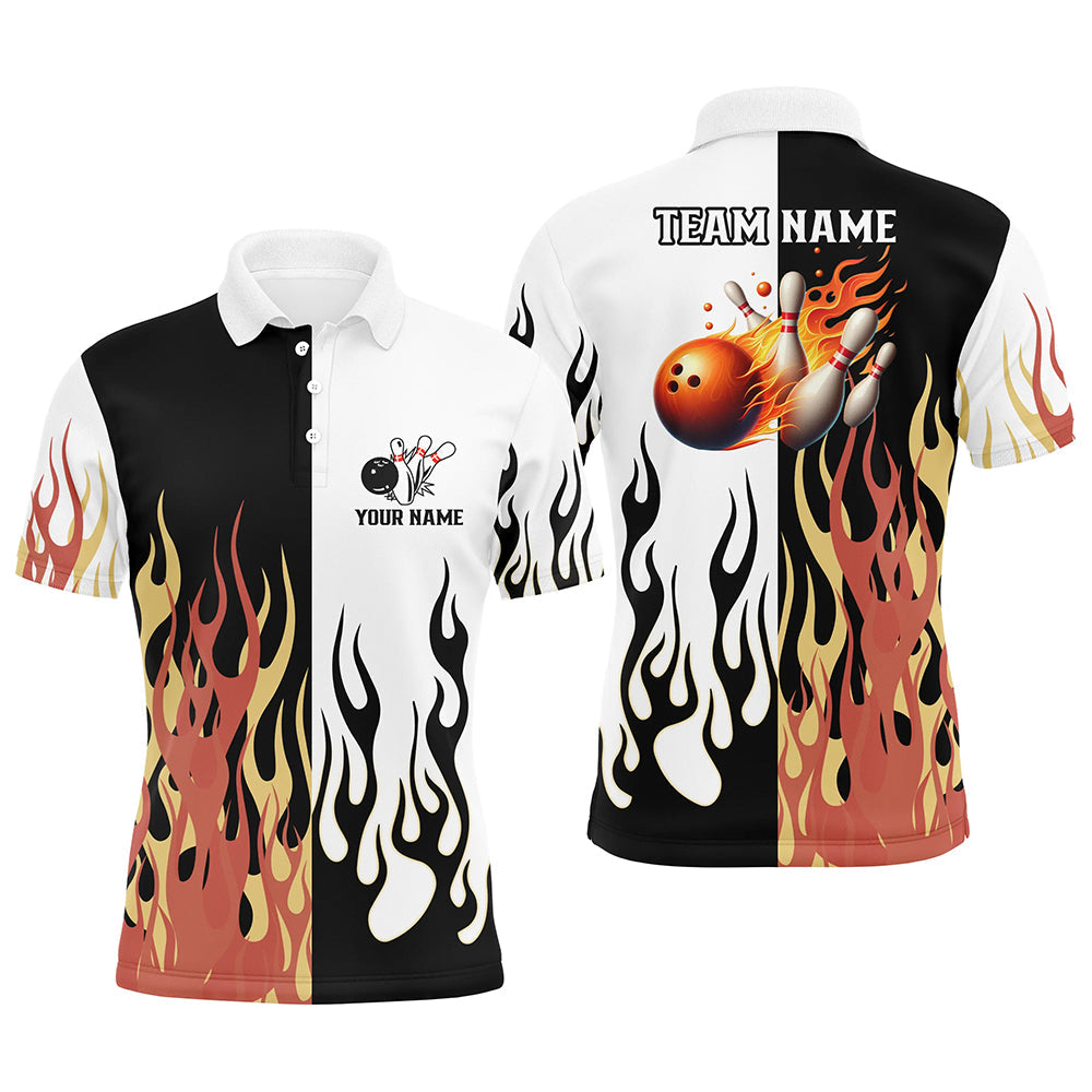 Black and white Mens Bowling polo shirts Custom flame bowling Team Jerseys, bowling shirts for men NQS7351