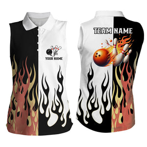 Black and white Women sleeveless bowling polo shirts Custom flame bowling Team Jerseys, bowling gifts NQS7351