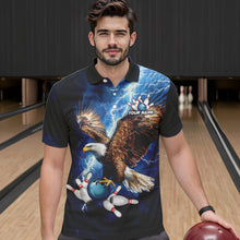 Load image into Gallery viewer, Custom Blue Lightning Thunder storm Eagle Men Bowling Shirts, Bowling Team Jerseys Outfits NQS9765