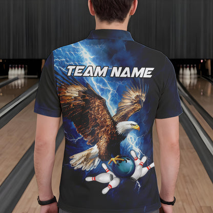 Custom Blue Lightning Thunder storm Eagle Men Bowling Shirts, Bowling Team Jerseys Outfits NQS9765
