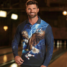 Load image into Gallery viewer, Custom Blue Lightning Thunder storm Eagle Men Bowling Shirts, Bowling Team Jerseys Outfits NQS9765