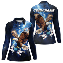 Load image into Gallery viewer, Custom Blue Lightning Thunder storm Eagle Women Bowling Shirts, Bowling Team Jerseys Outfits NQS9765