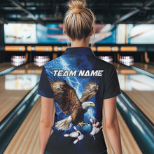 Load image into Gallery viewer, Custom Blue Lightning Thunder storm Eagle Women Bowling Shirts, Bowling Team Jerseys Outfits NQS9765
