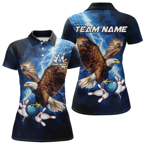 Custom Blue Lightning Thunder storm Eagle Women Bowling Shirts, Bowling Team Jerseys Outfits NQS9765