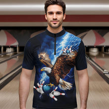 Load image into Gallery viewer, Custom Blue Lightning Thunder storm Eagle Men Bowling Shirts, Bowling Team Jerseys Outfits NQS9765