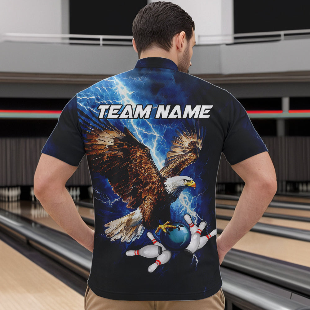 Custom Blue Lightning Thunder storm Eagle Men Bowling Shirts, Bowling Team Jerseys Outfits NQS9765