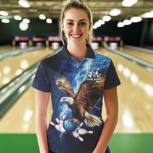 Load image into Gallery viewer, Custom Blue Lightning Thunder storm Eagle Women Bowling Shirts, Bowling Team Jerseys Outfits NQS9765