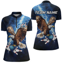 Load image into Gallery viewer, Custom Blue Lightning Thunder storm Eagle Women Bowling Shirts, Bowling Team Jerseys Outfits NQS9765
