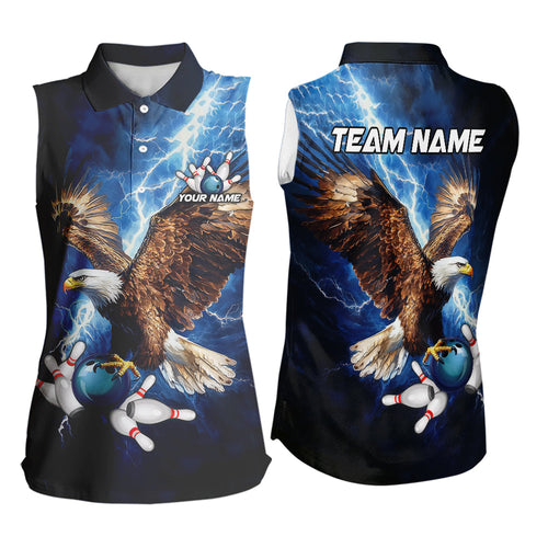 Custom Blue Lightning Thunder storm Eagle Bowling Sleeveless Polo Shirt Bowling Team Jerseys Outfits NQS9765
