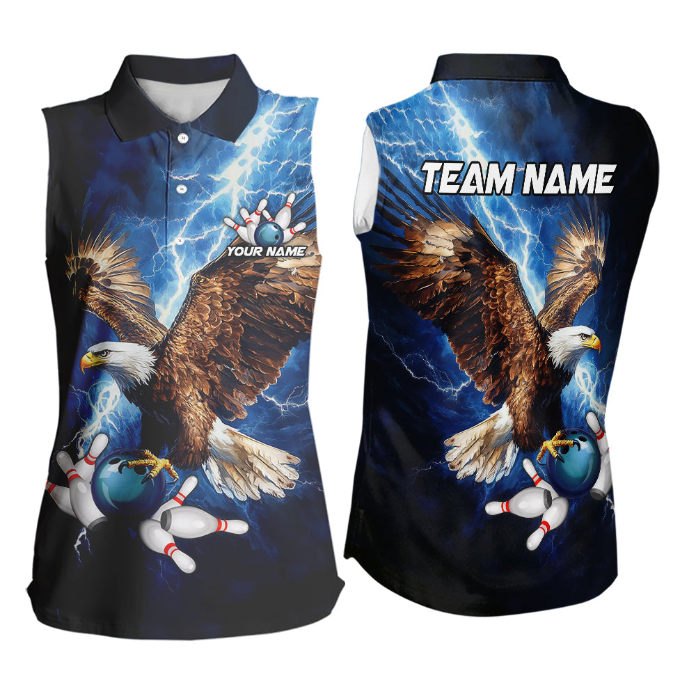 Custom Blue Lightning Thunder storm Eagle Bowling Sleeveless Polo Shirt Bowling Team Jerseys Outfits NQS9765