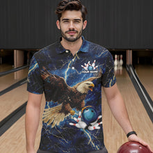 Load image into Gallery viewer, Custom Eagle Bowling Shirts For men Blue Lightning Thunder storm, Bowling Team Jerseys NQS9766